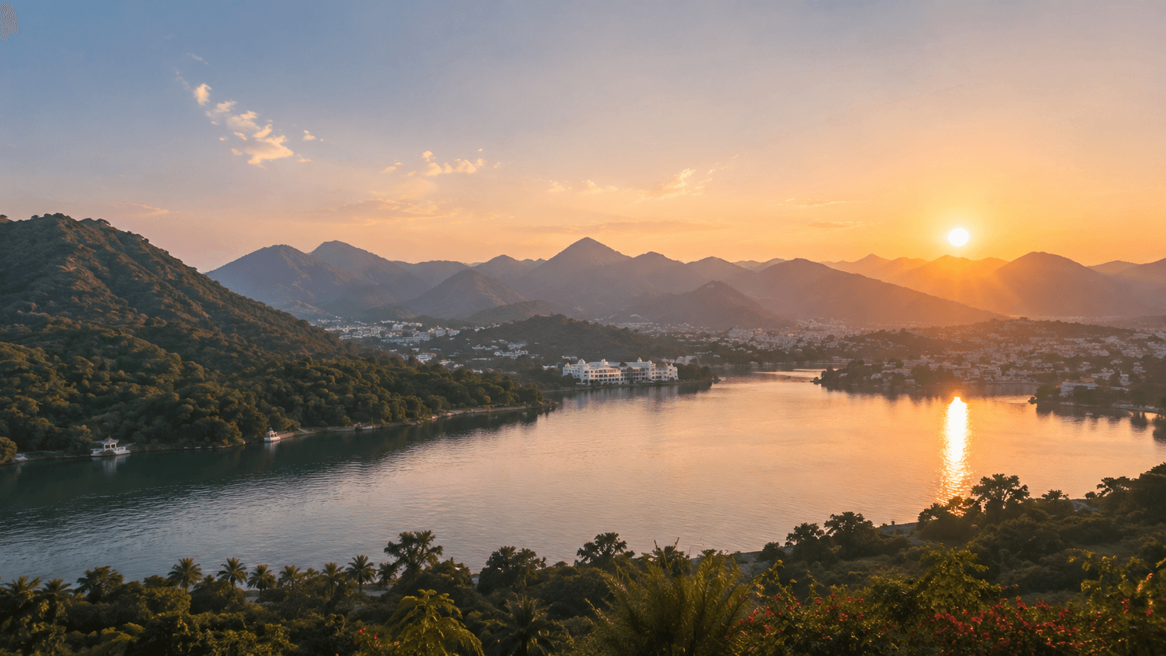 Udaipur Lake and Aravalli Hills panorama